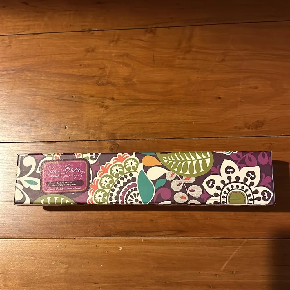 Vera Bradley Pencil box set. 8 of 10 pencils.  Box excellent condition.